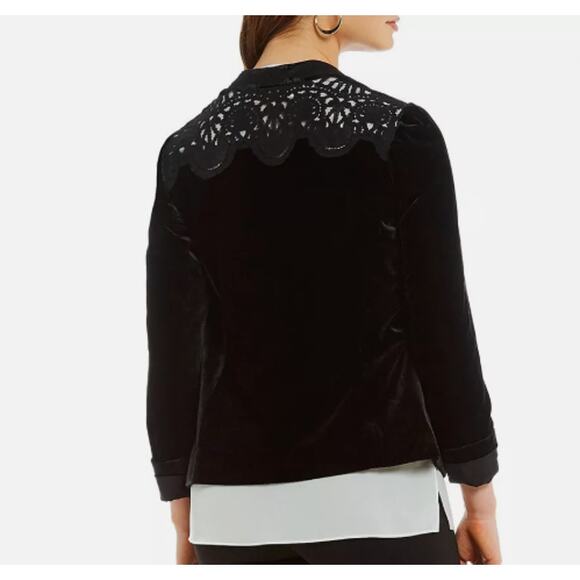 Mika Mindel Open Front Embroidered Velvet Jacket Womens Size L Black - Picture 2 of 10